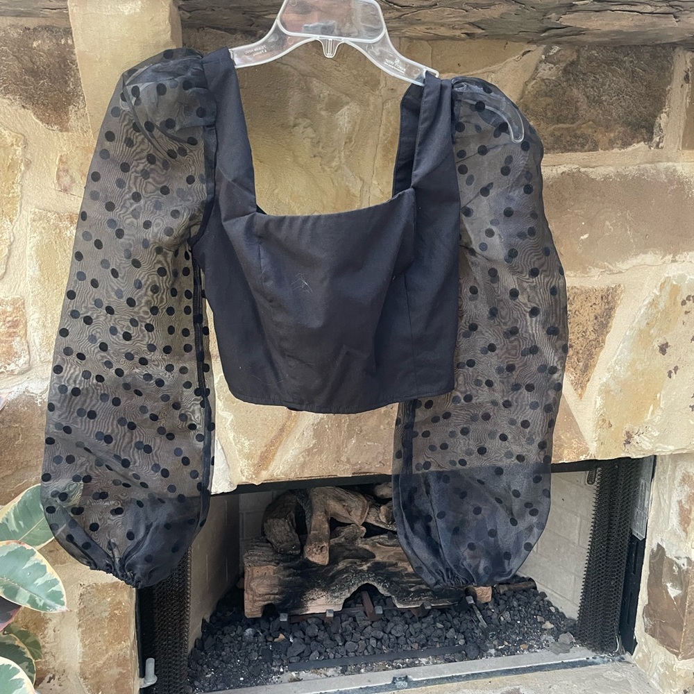 Black Sheer Polka Dot Sleeve Top